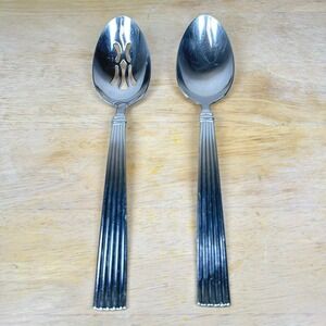 REED & BARTON CRESCENDO II Stainless 18/10 2pc Serving Spoon Set Slotted